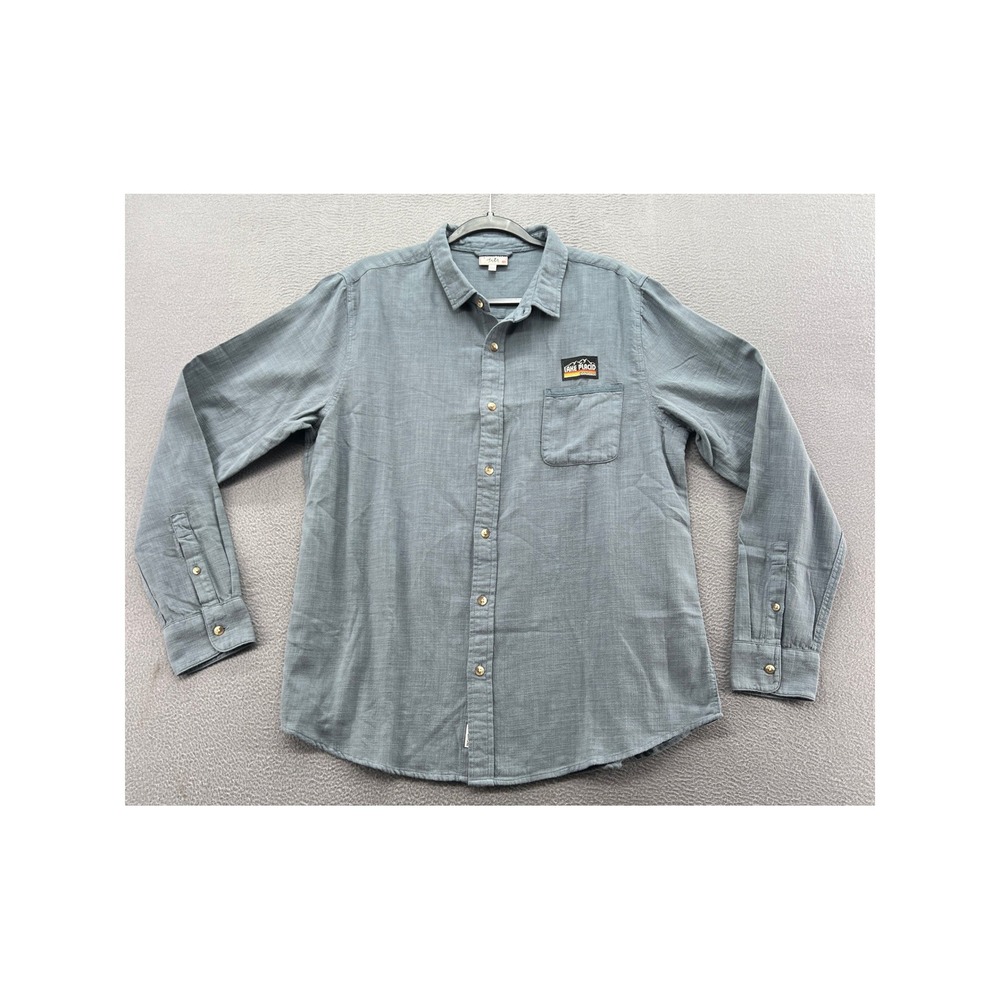 Techstyles Shirt Mens Sz M Lake Placid Adirondacks Cotton Button Down Blue Gray